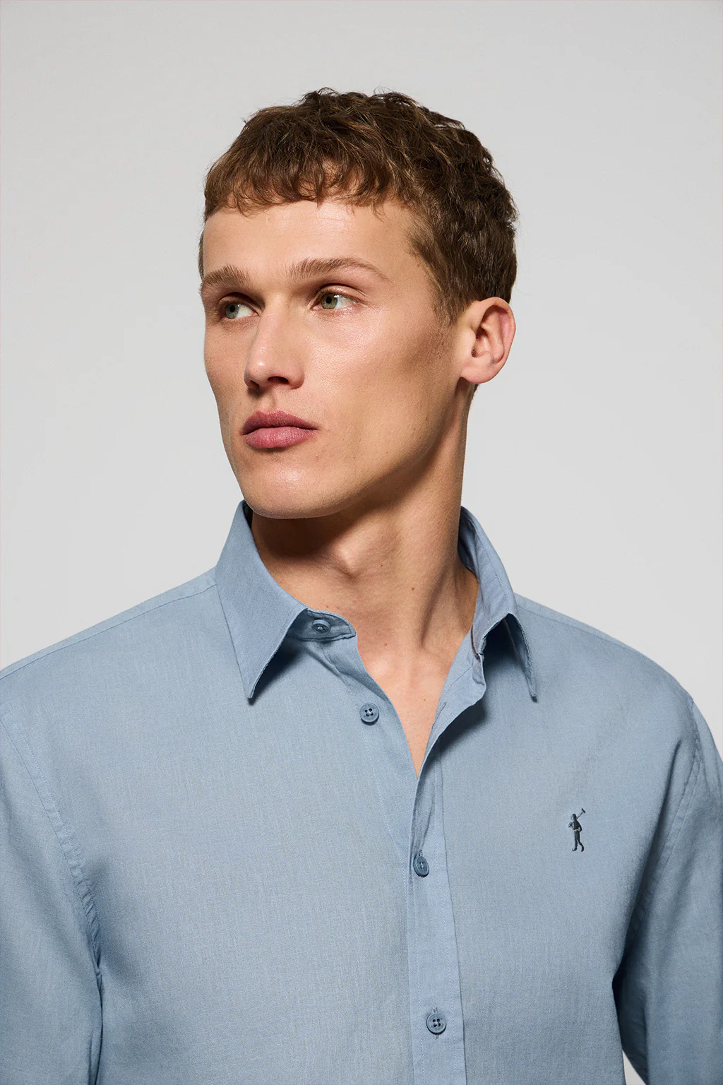 Camisa azul celeste regular de lino y algodón con bordado Rigby Go - Image 2