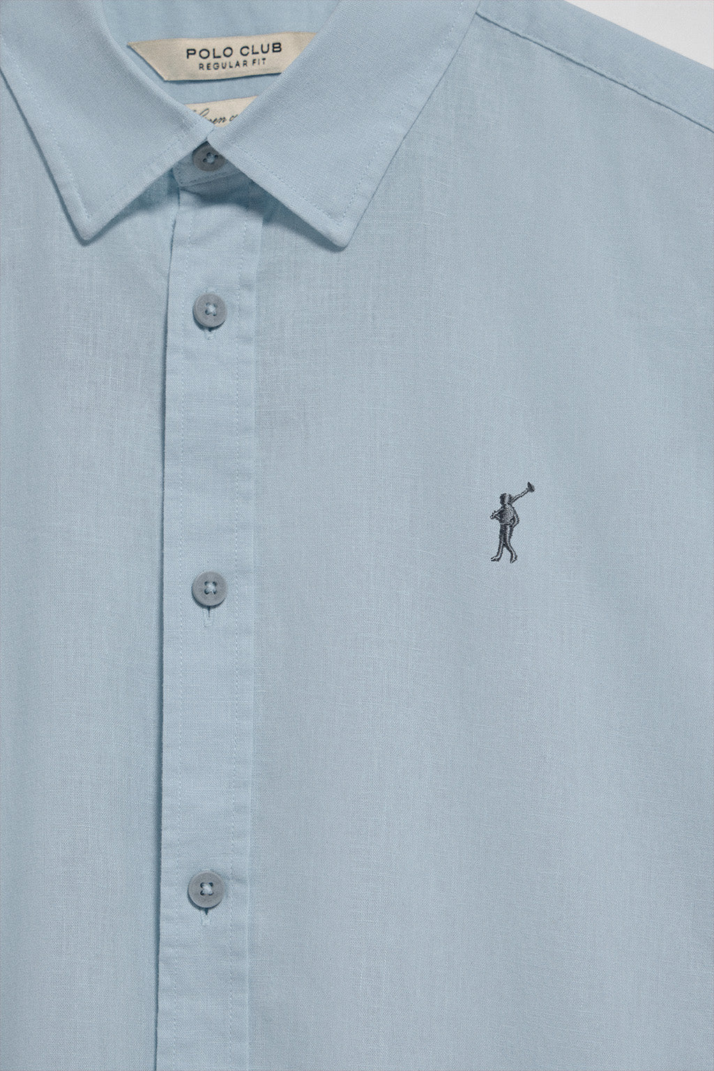 Camisa azul celeste regular de lino y algodón con bordado Rigby Go - Image 6