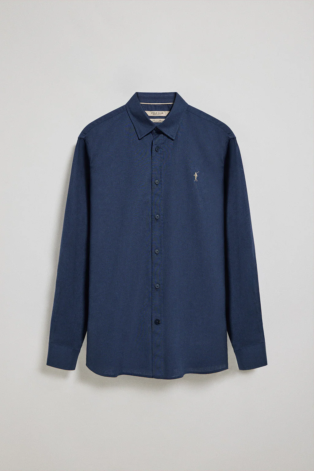 Camisa azul marino regular de lino y algodón con bordado Rigby Go - Image 5