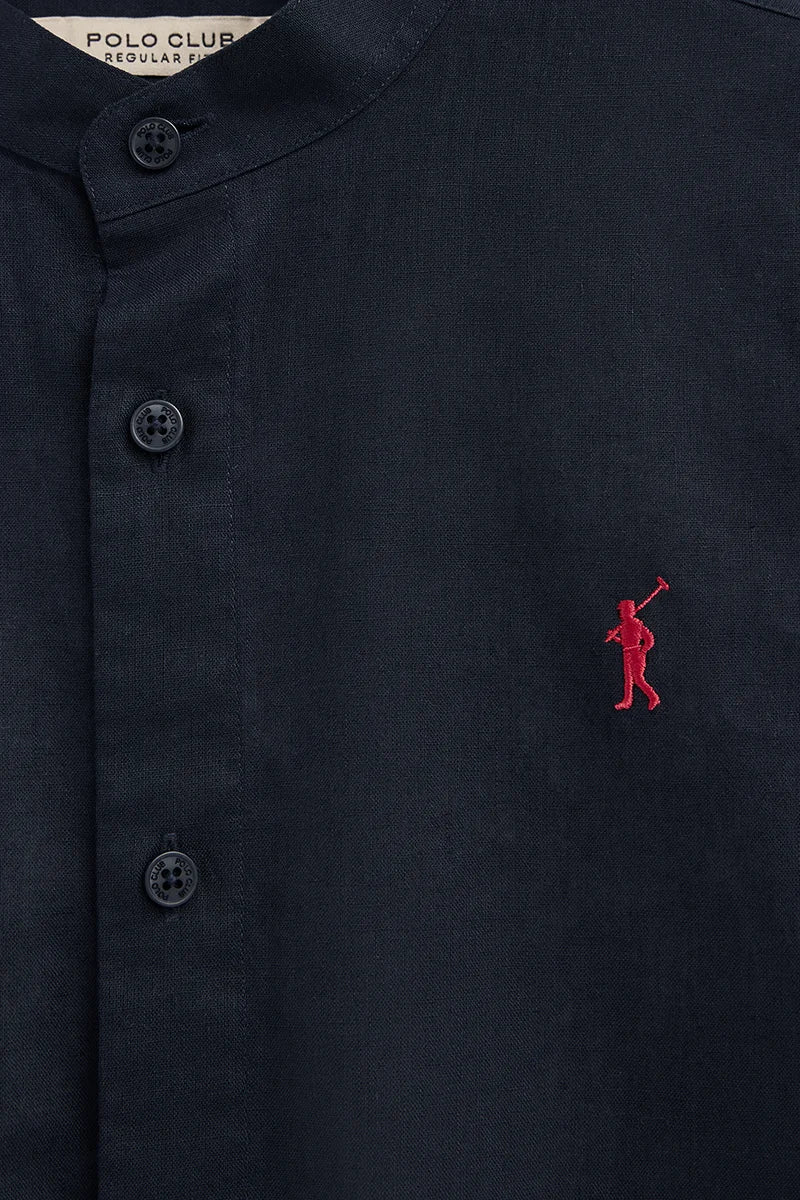Camisa cotolino azul marino con cuello mao, corte regular y bordado Rigby Go - Image 6