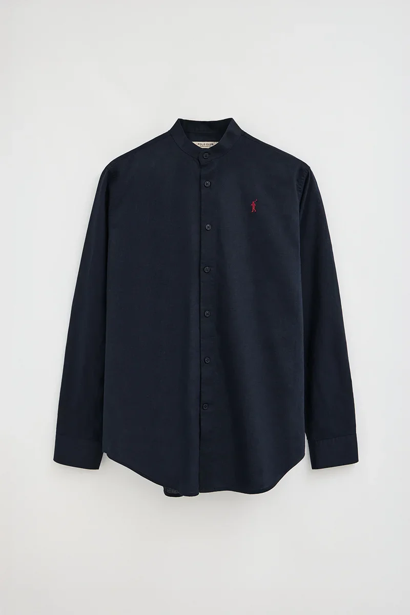 Camisa cotolino azul marino con cuello mao, corte regular y bordado Rigby Go - Image 8