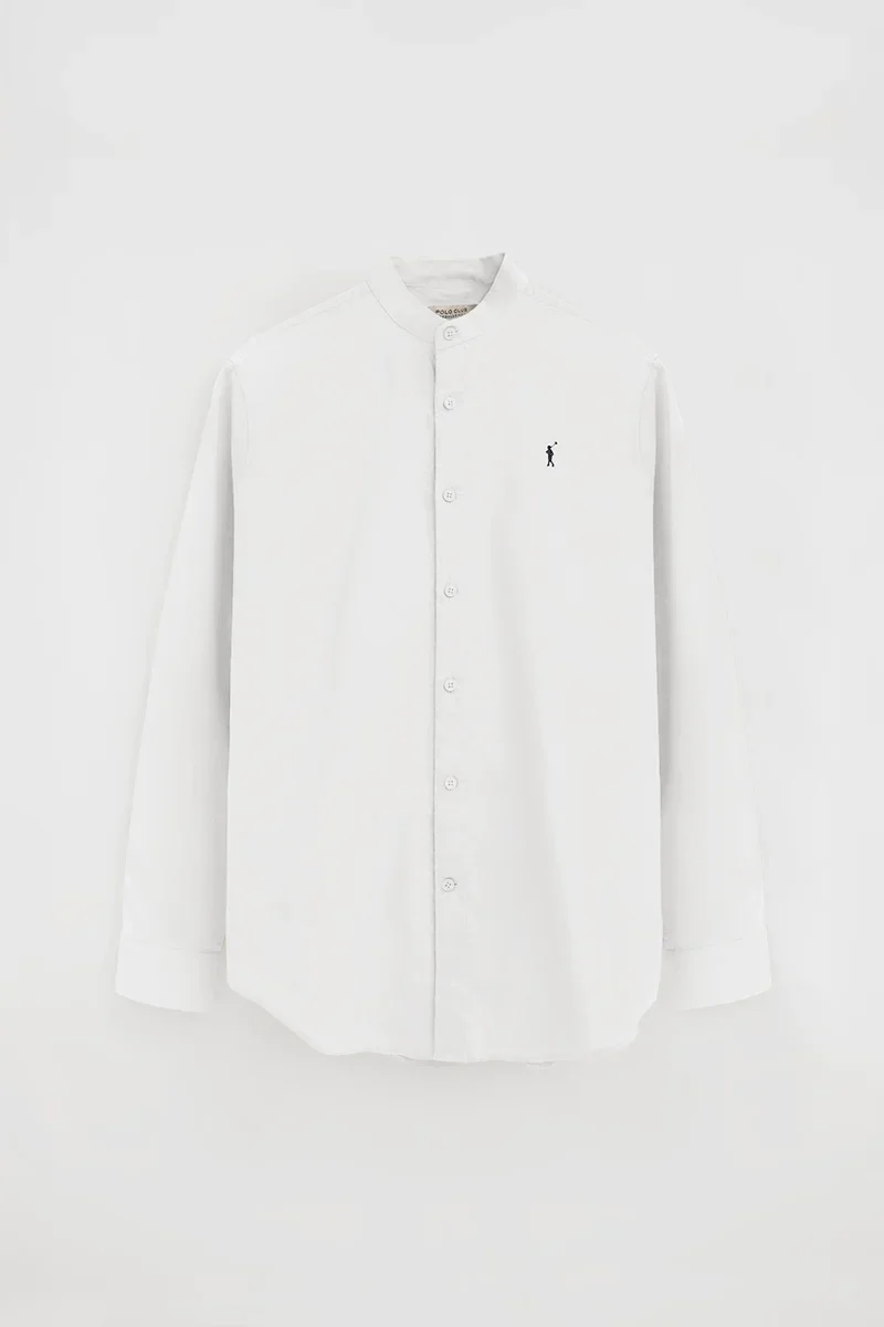 Camisa cotolino blanca con cuello mao, corte regular y bordado Rigby Go - Image 9
