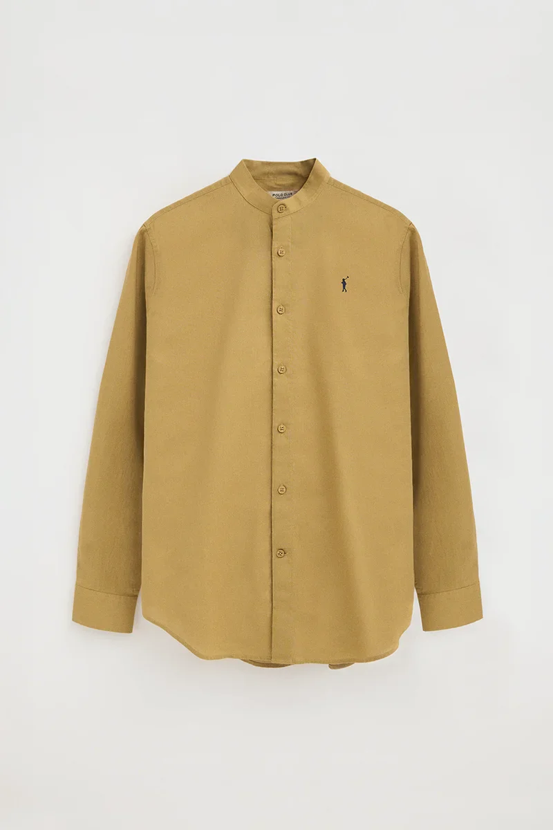 Camisa cotolino caqui con cuello mao, corte regular y bordado Rigby Go - Image 6