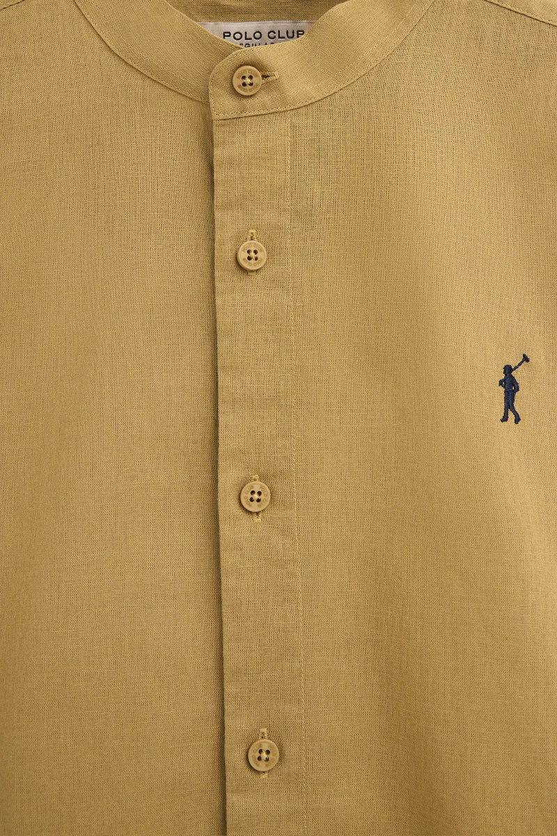 Camisa cotolino caqui con cuello mao, corte regular y bordado Rigby Go - Image 7