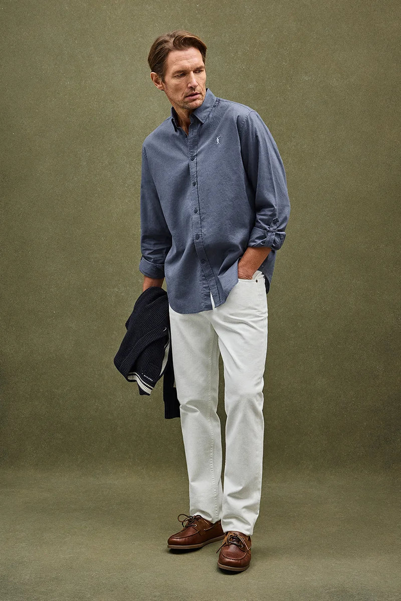 Camisa cotolino azul denim de corte regular con logo Rigby Go - Image 2