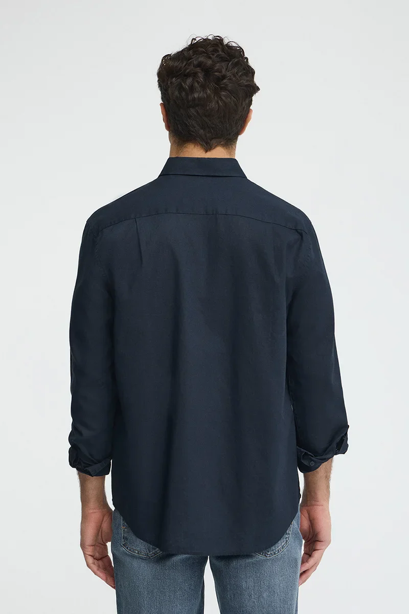 Camisa cotolino azul marino de corte regular con logo Rigby Go - Image 5