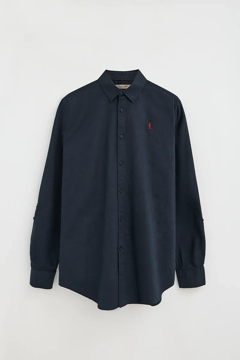 Camisa cotolino azul marino de corte regular con logo Rigby Go - Image 6