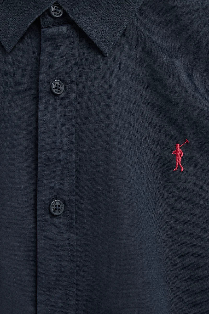 Camisa cotolino azul marino de corte regular con logo Rigby Go - Image 7