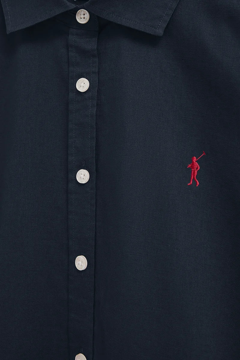 Camisa cotolino azul marino de corte holgado y bordado Rigby Go - Image 7