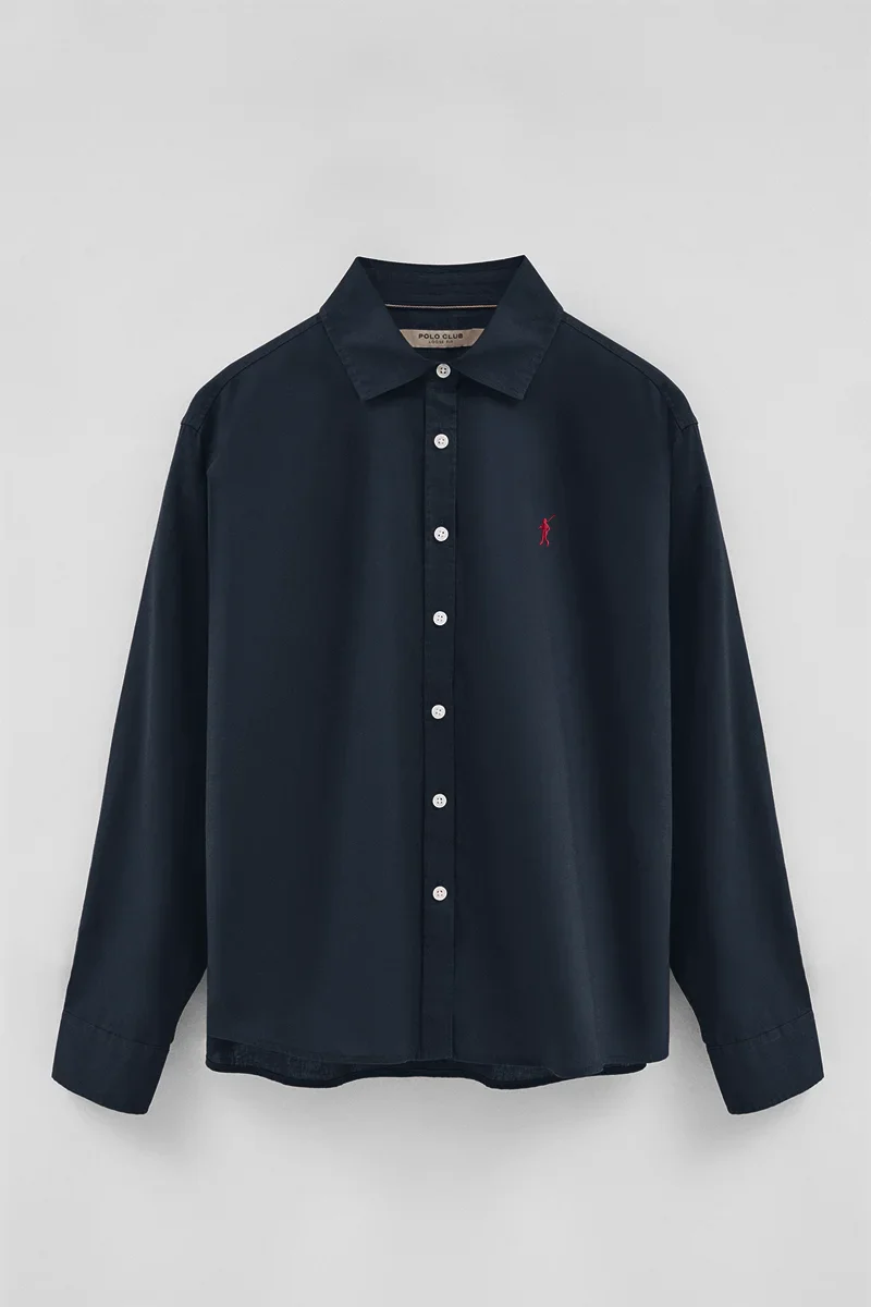 Camisa cotolino azul marino de corte holgado y bordado Rigby Go - Image 9