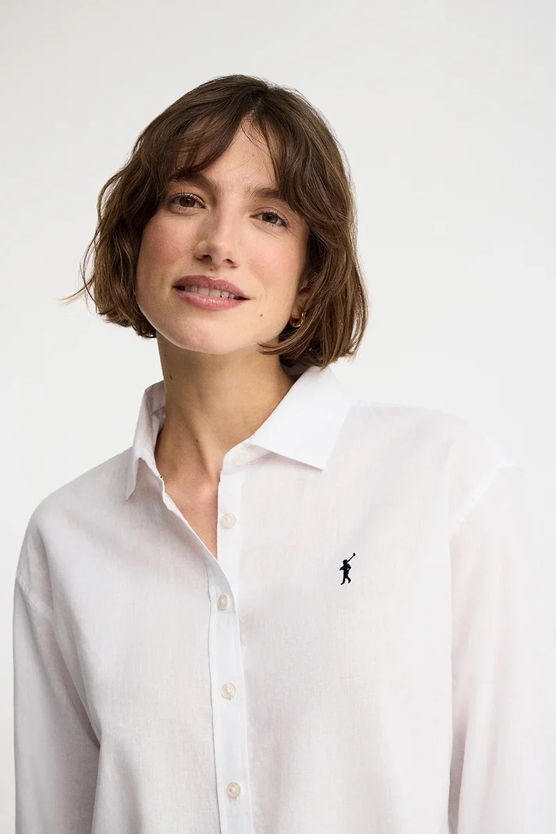 Camisa cotolino blanca de corte holgado y bordado Rigby Go - Image 3