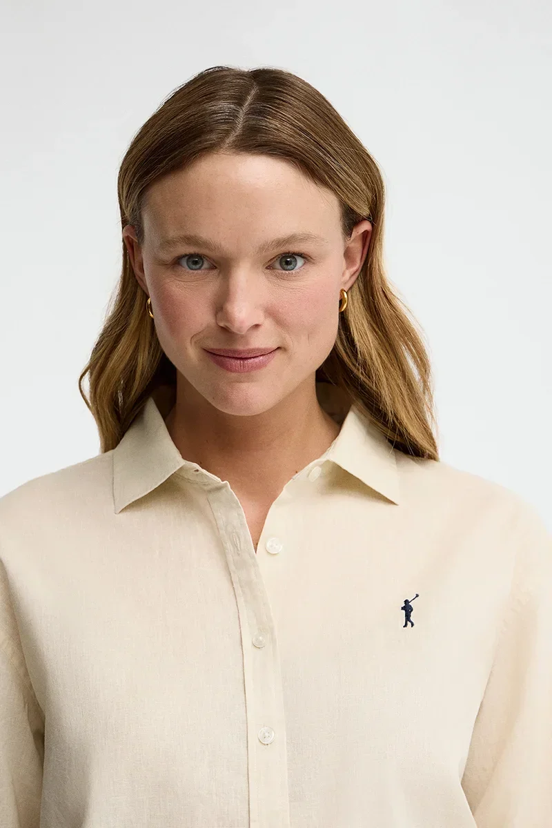 Camisa cotolino color crema de corte holgado y bordado Rigby Go - Image 3