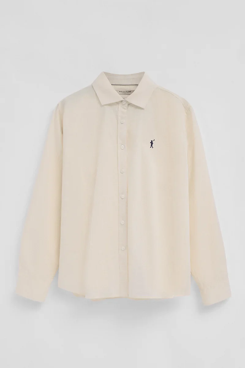 Camisa cotolino color crema de corte holgado y bordado Rigby Go - Image 6
