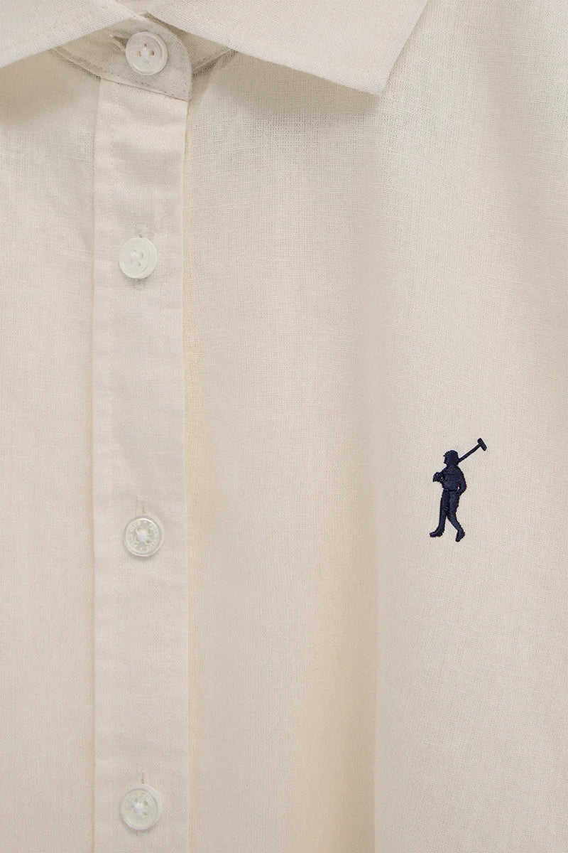 Camisa cotolino color crema de corte holgado y bordado Rigby Go - Image 7