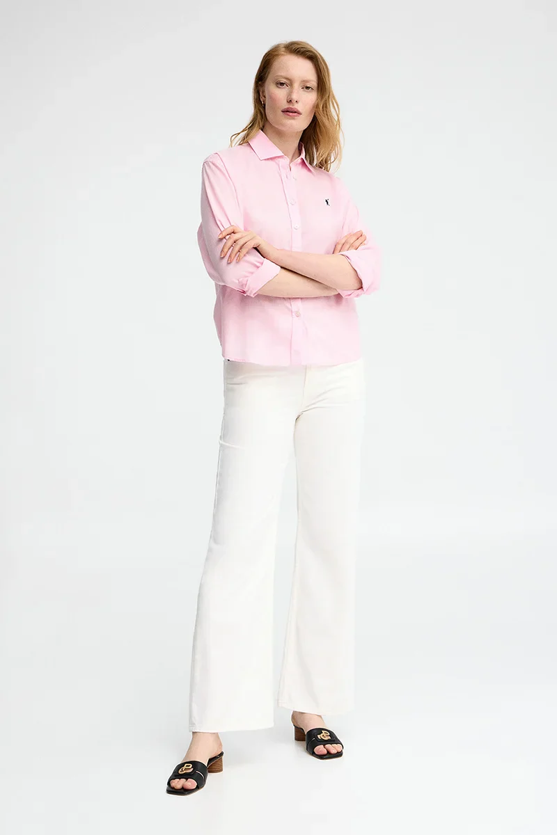 Camisa cotolino rosa de corte holgado y bordado Rigby Go - Image 3