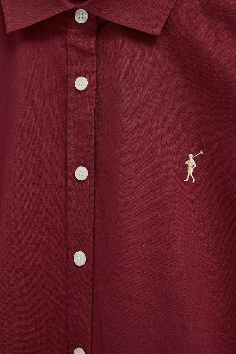 Camisa cotolino color vino de corte holgado y bordado Rigby Go - Image 6