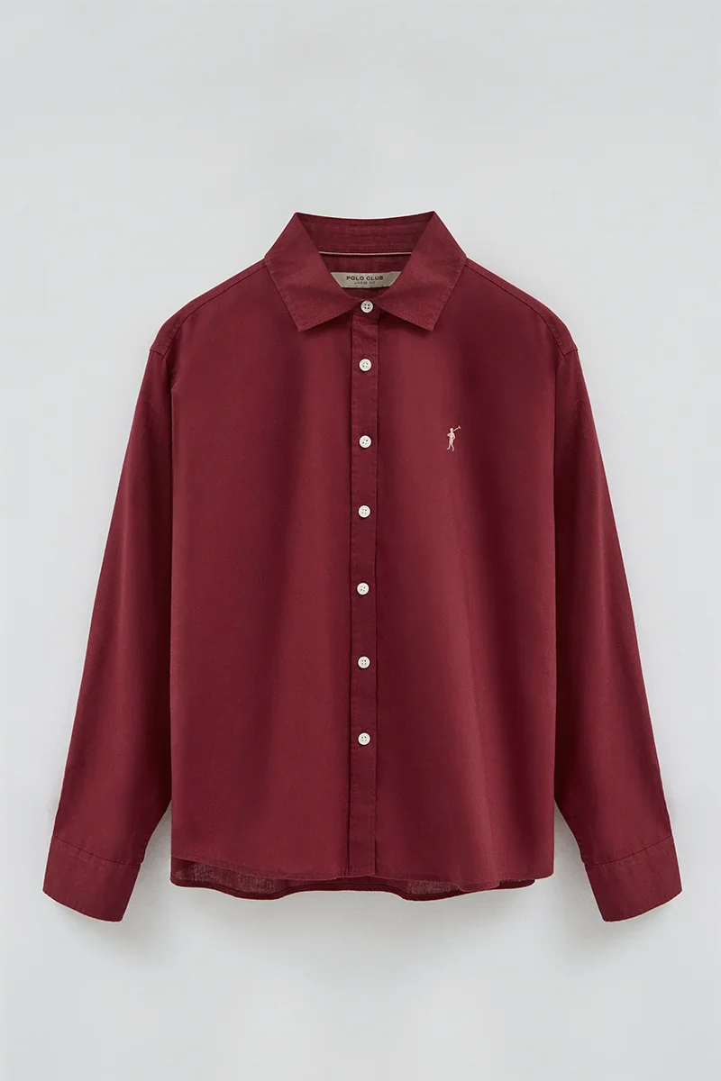 Camisa cotolino color vino de corte holgado y bordado Rigby Go - Image 8