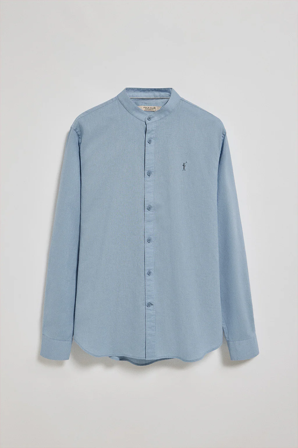 Camisa azul celeste de cuello mao de lino y algodón con bordado Rigby Go - Image 5