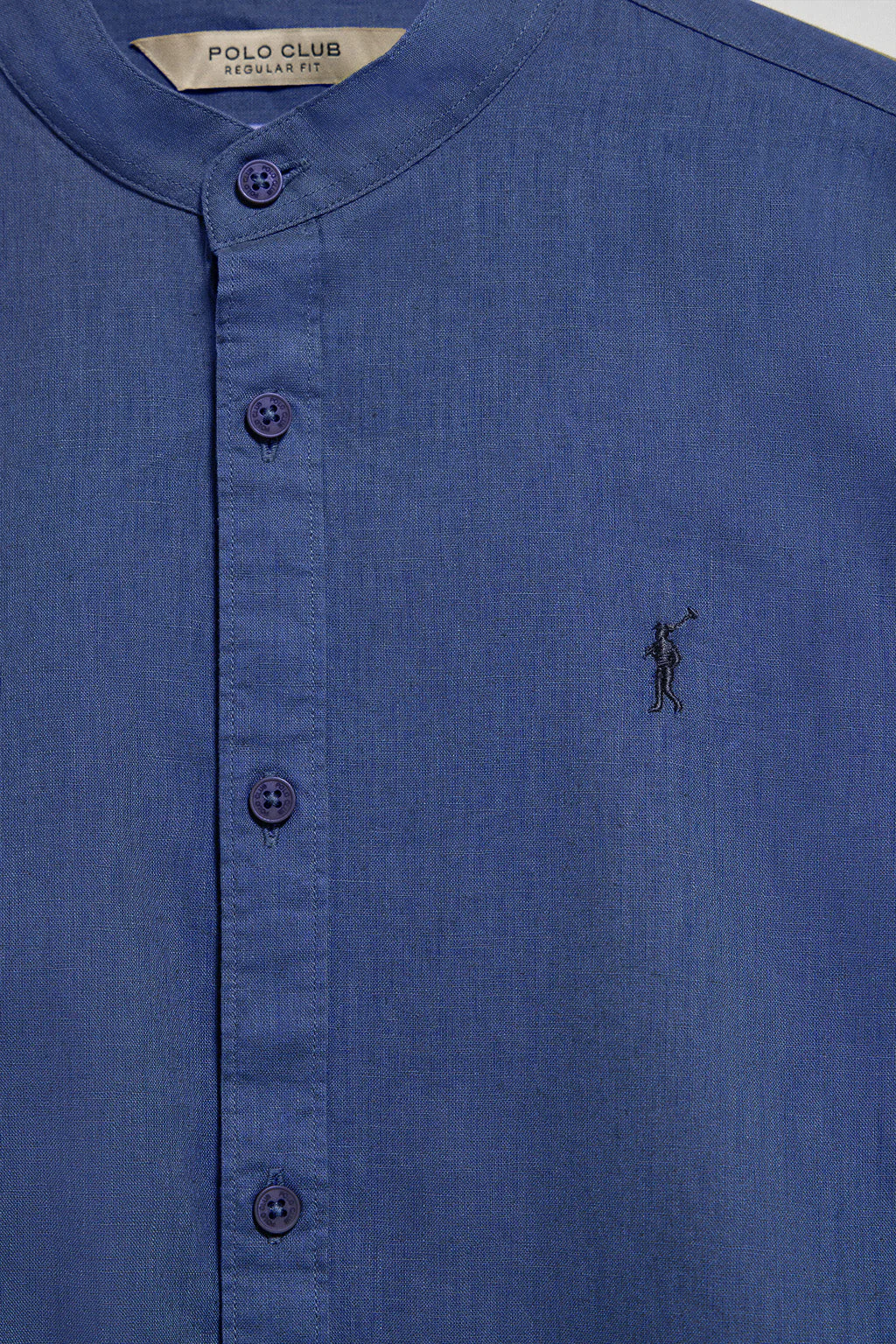 Camisa azul royal de cuello mao de lino y algodón con bordado Rigby Go - Image 9