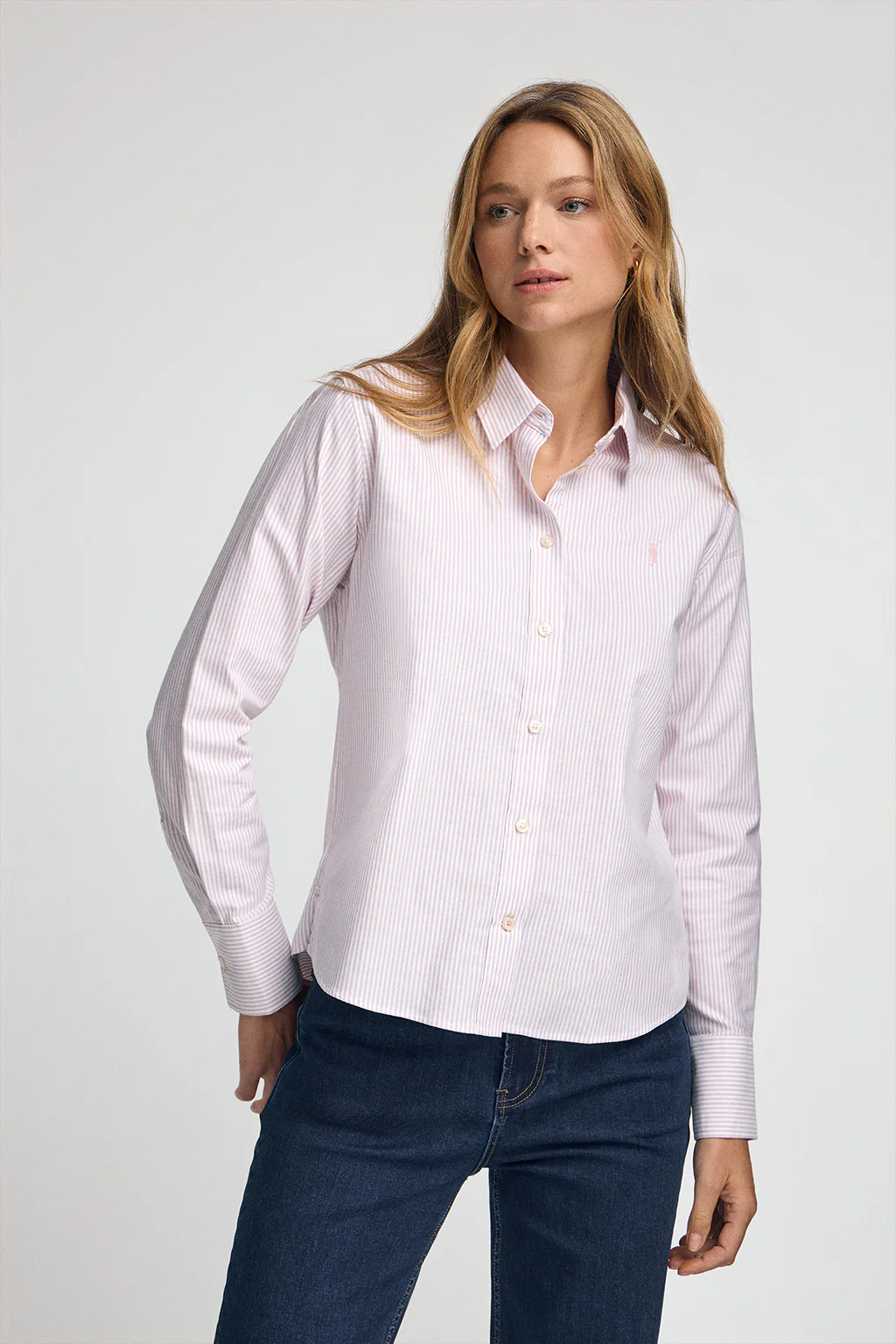 Camisa de rayas rosa empolvado de corte regular con logo Rigby Go - Image 2