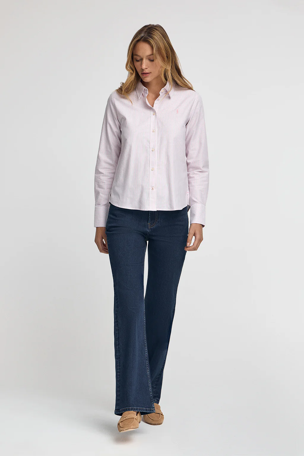 Camisa de rayas rosa empolvado de corte regular con logo Rigby Go - Image 3