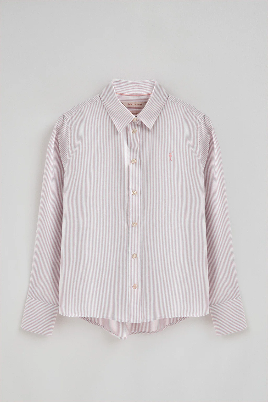 Camisa de rayas rosa empolvado de corte regular con logo Rigby Go - Image 8
