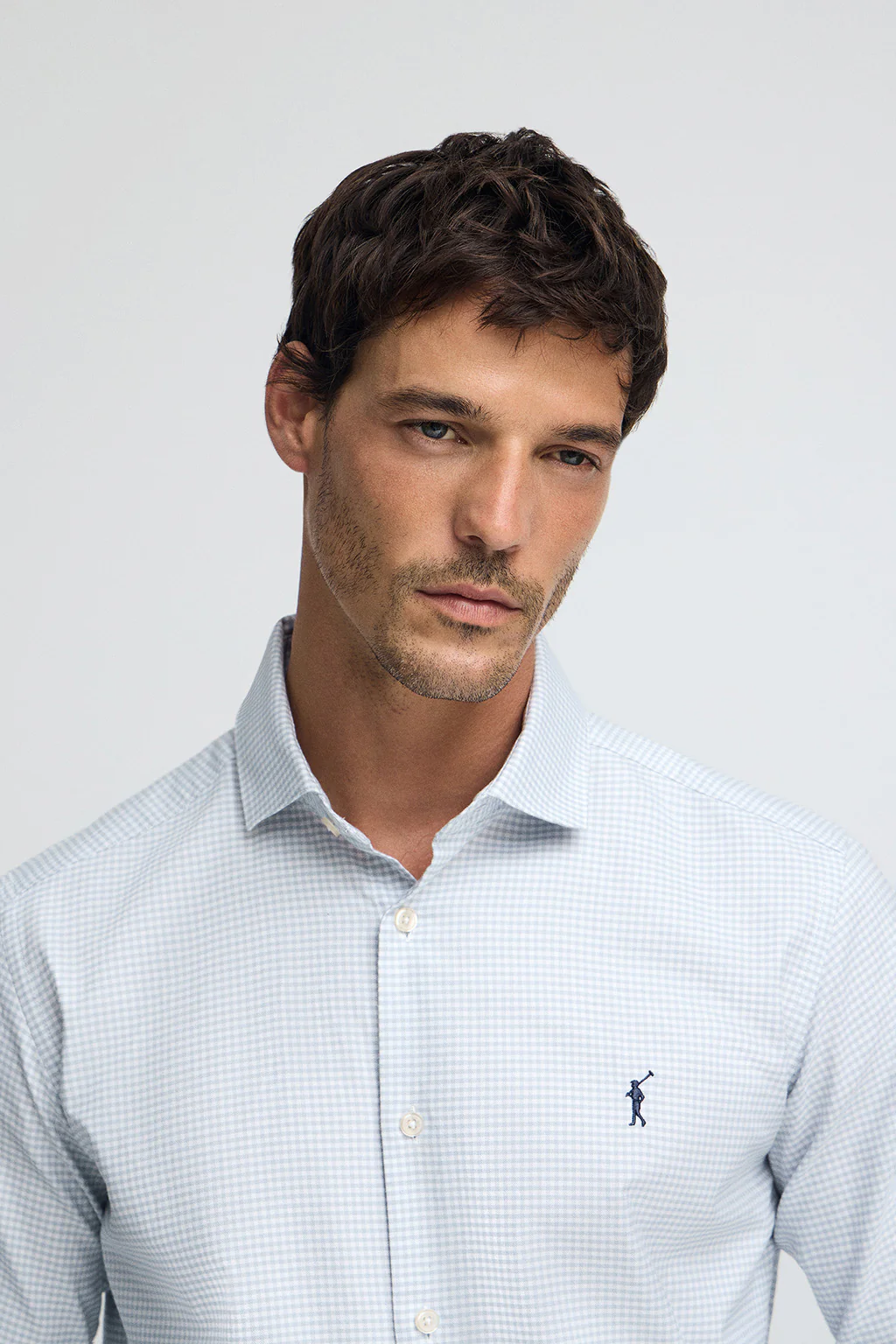 Camisa azul claro de corte slim y cuadros vichy con logo Rigby Go - Image 2