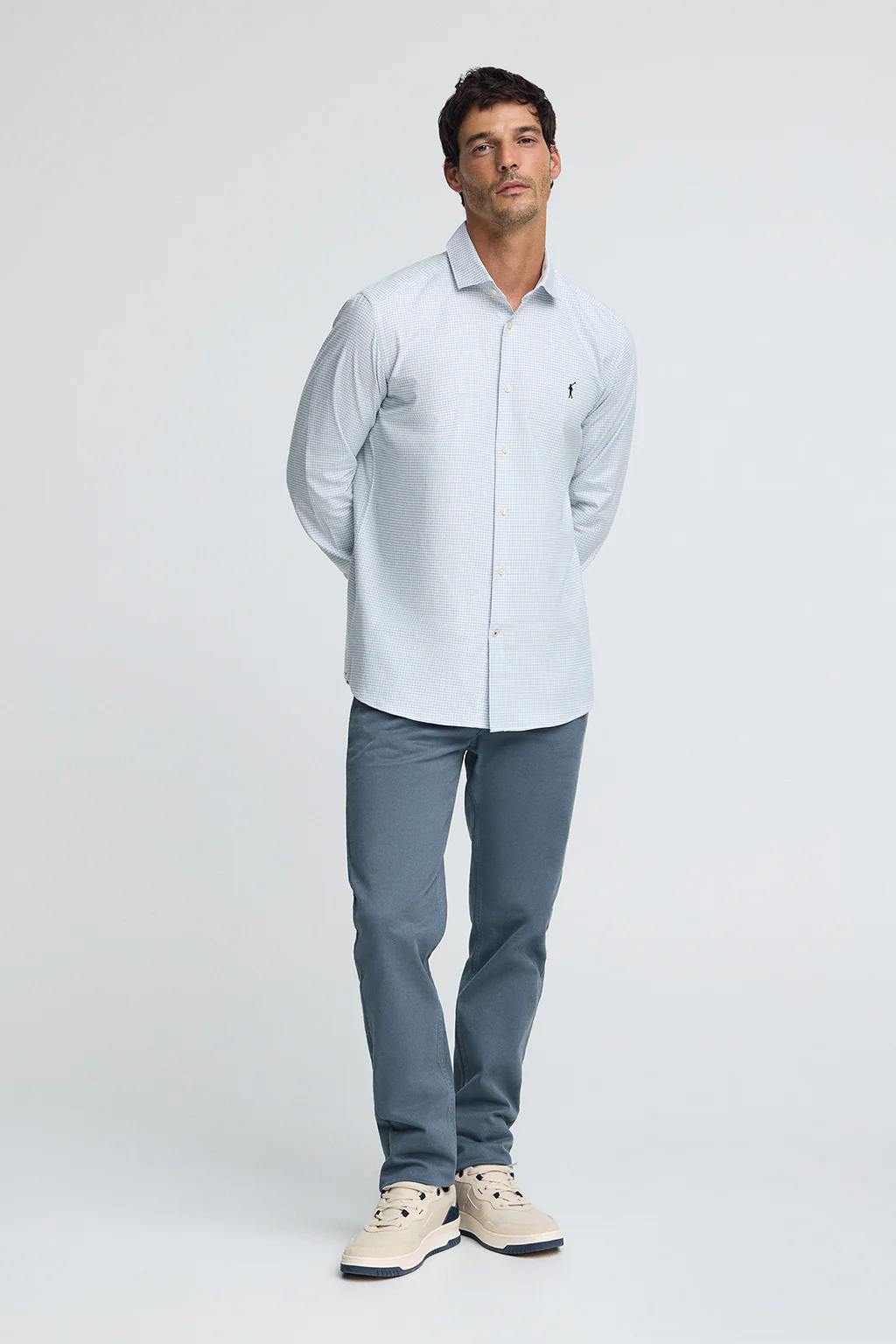 Camisa azul claro de corte slim y cuadros vichy con logo Rigby Go - Image 3