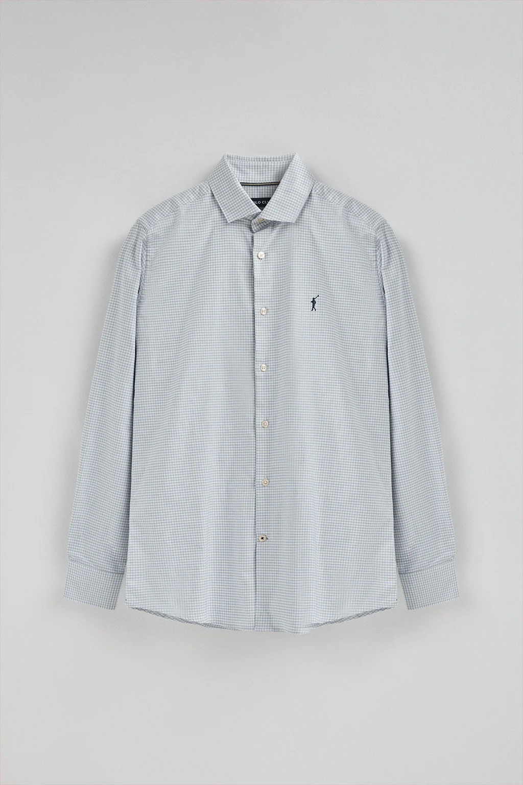 Camisa azul claro de corte slim y cuadros vichy con logo Rigby Go - Image 5