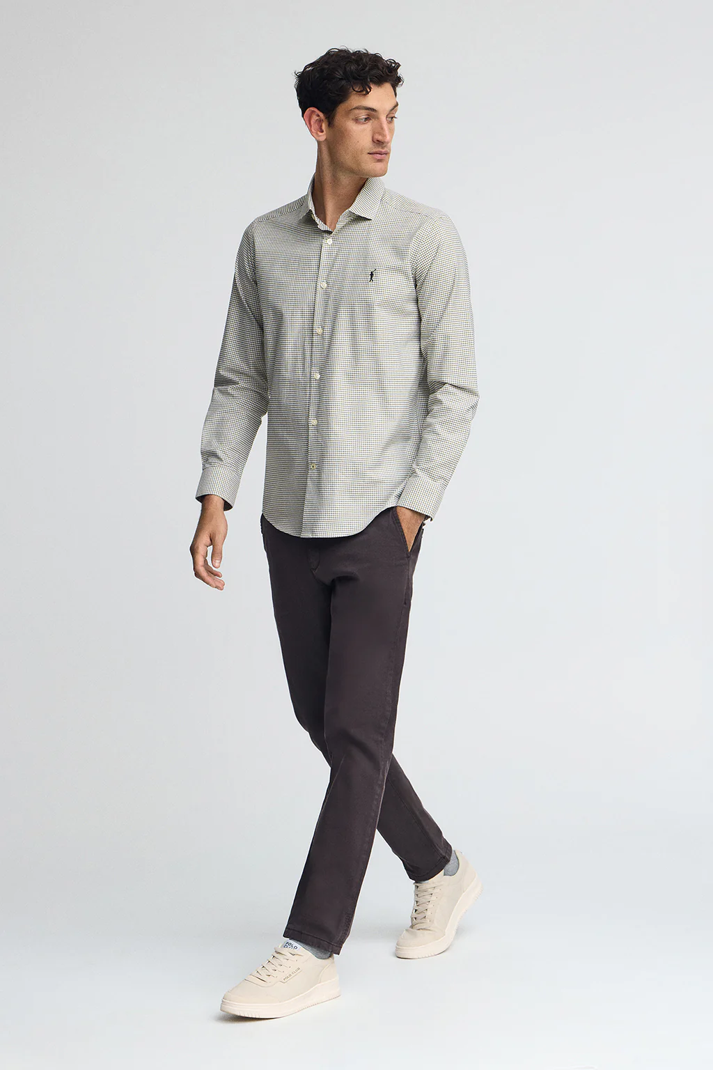 Camisa verde militar de corte slim y cuadros vichy con logo Rigby Go - Image 3