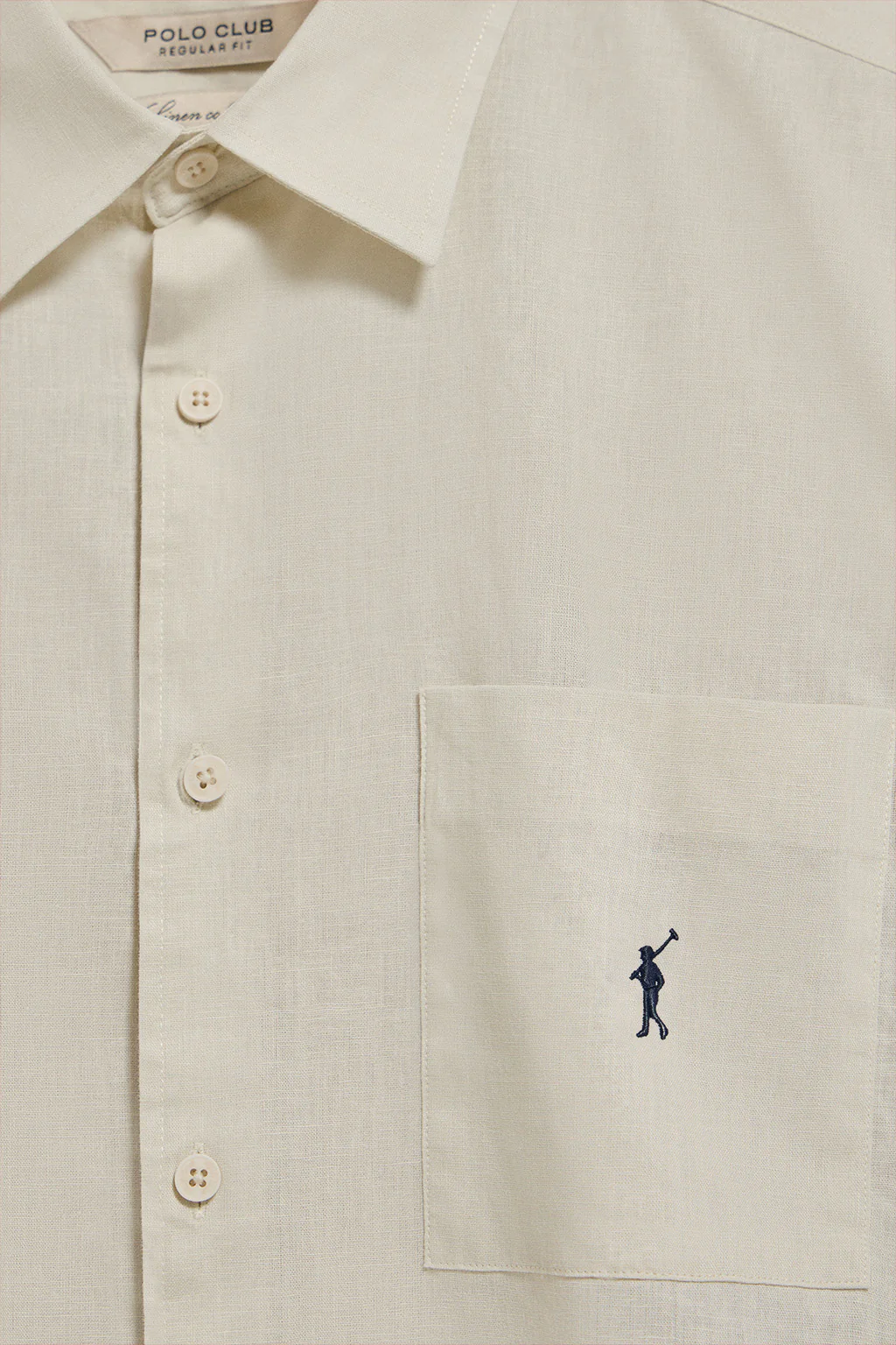 Camisa beige de manga corta de lino y algodón con bordado Rigby Go - Image 9