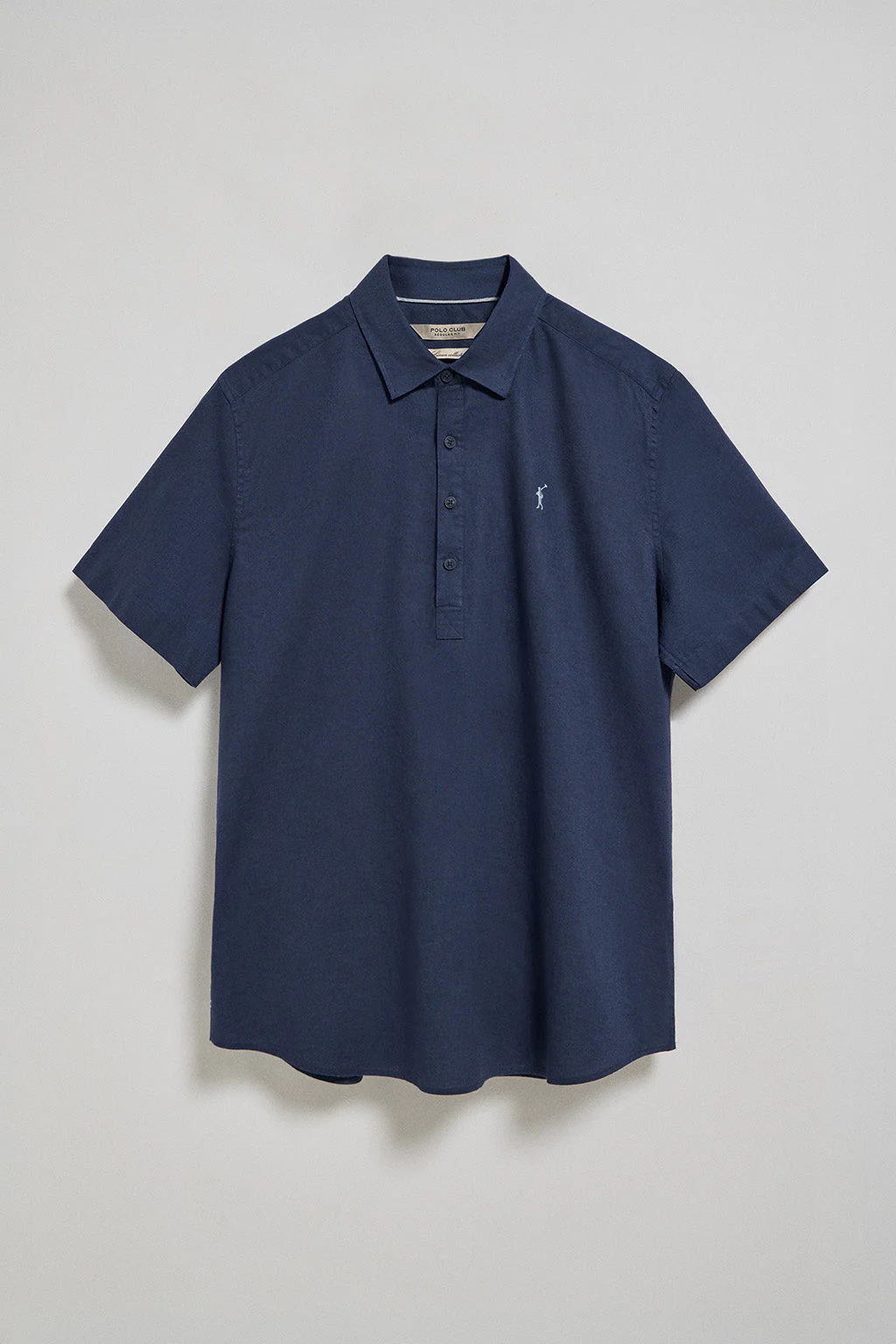 Camisa azul marino polera de lino y algodón con bordado Rigby Go - Image 5