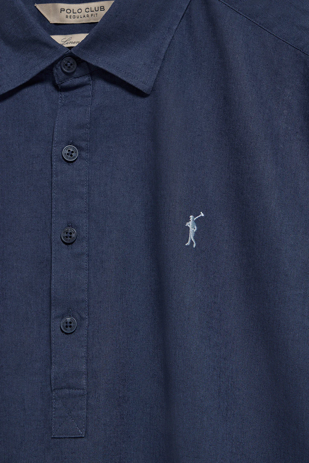 Camisa azul marino polera de lino y algodón con bordado Rigby Go - Image 6
