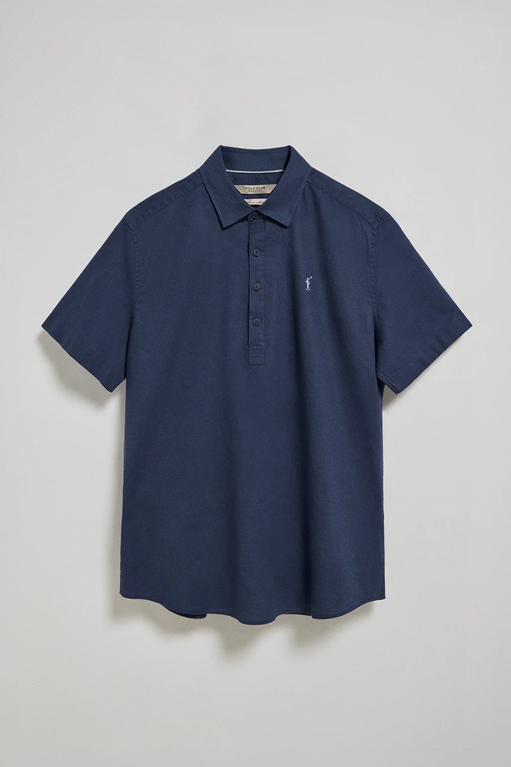 Camisa azul marino polera de lino y algodón con bordado Rigby Go - Image 7