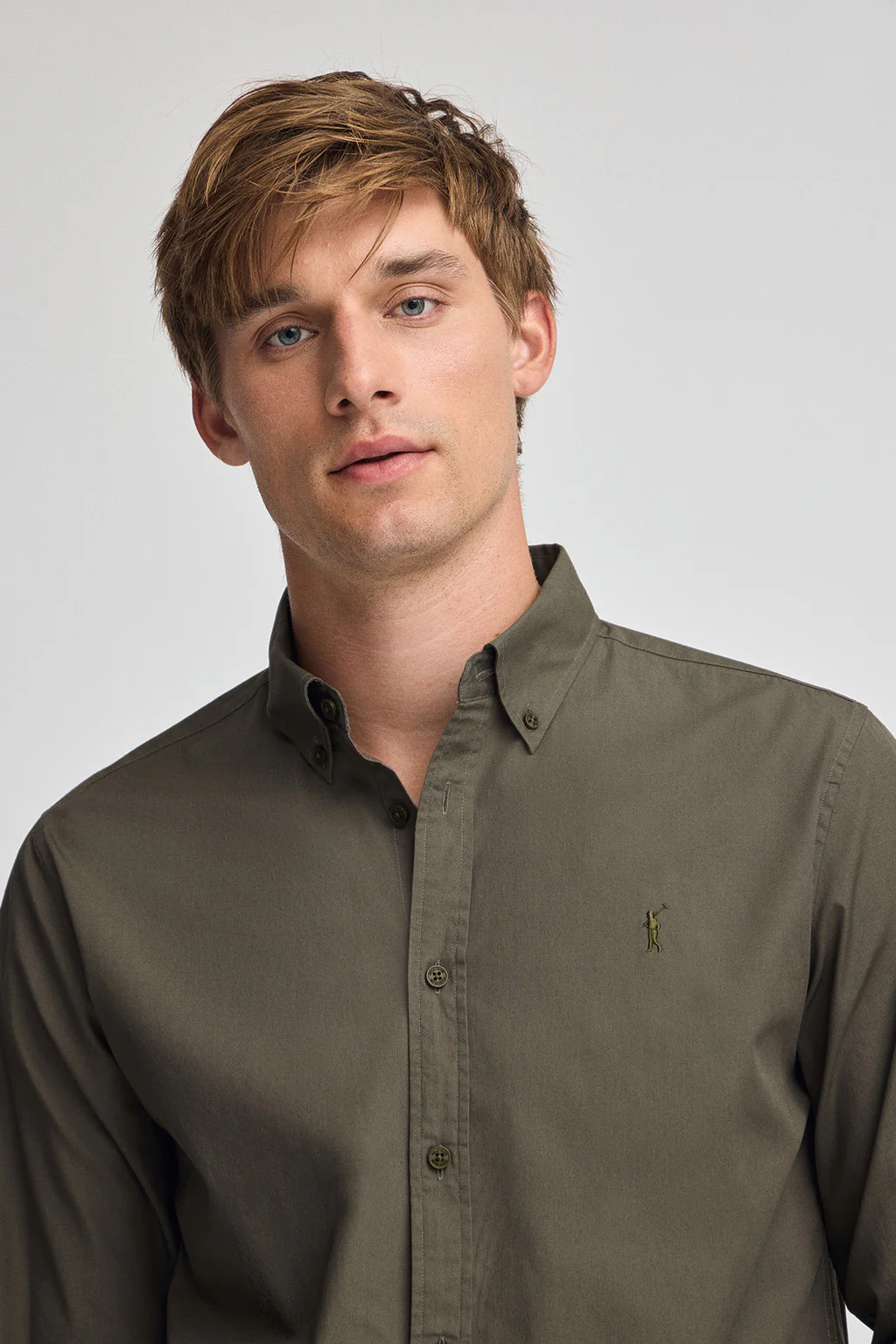 Camisa verde militar de poplin y corte regular con logo Rigby Go - Image 2