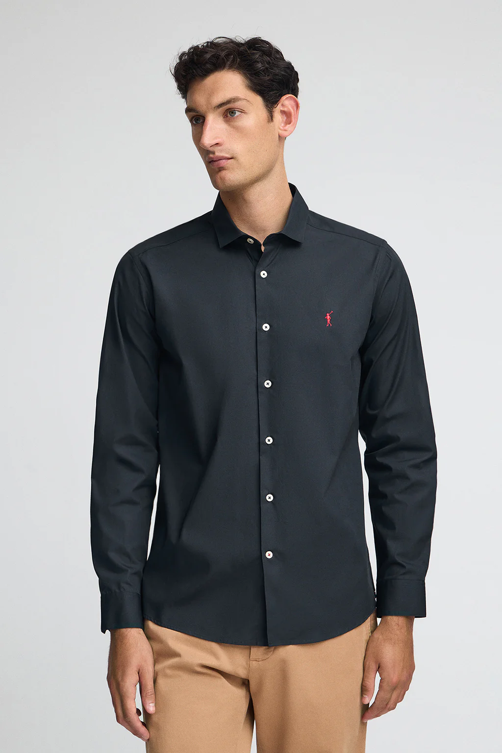 Camisa azul marino de poplin y corte slim con logo Rigby Go