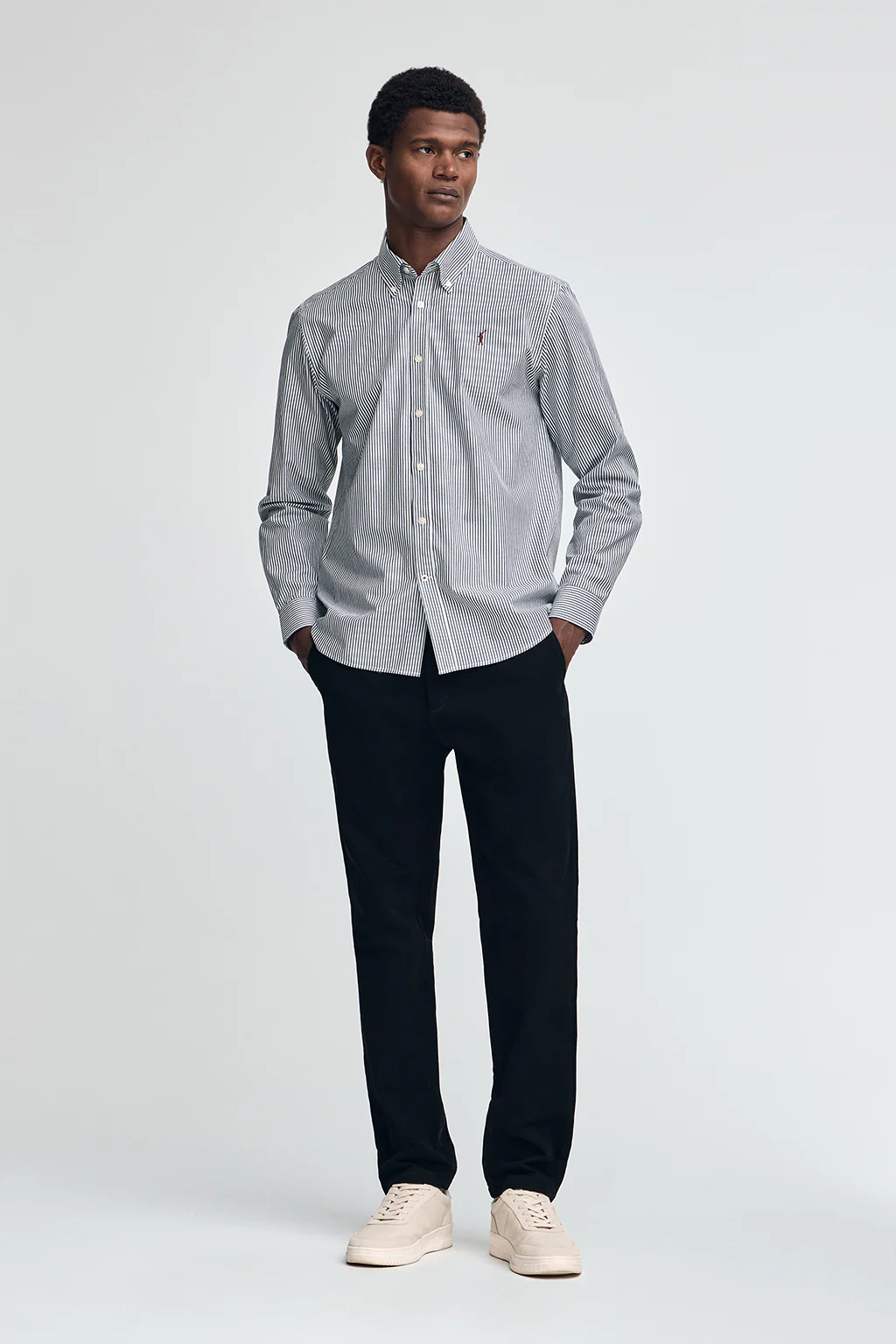 Camisa azul marino de rayas y corte regular con logo Rigby Go - Image 3