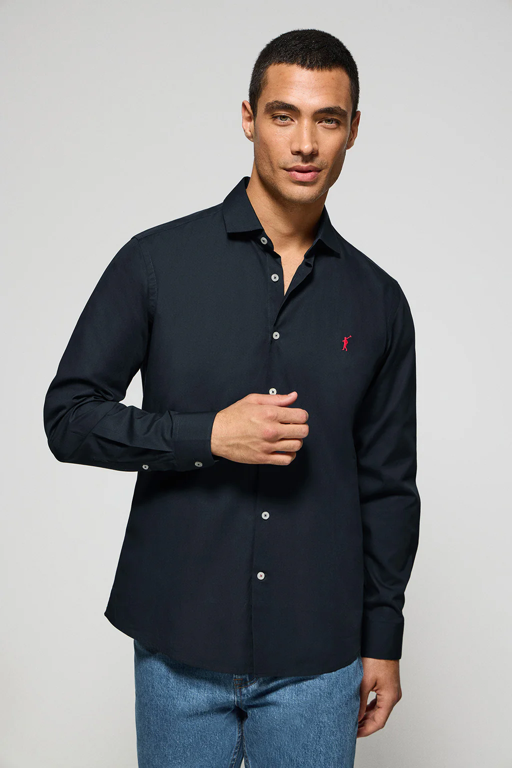 Camisa slim de popelín azul marino con logo bordado Rigby Go