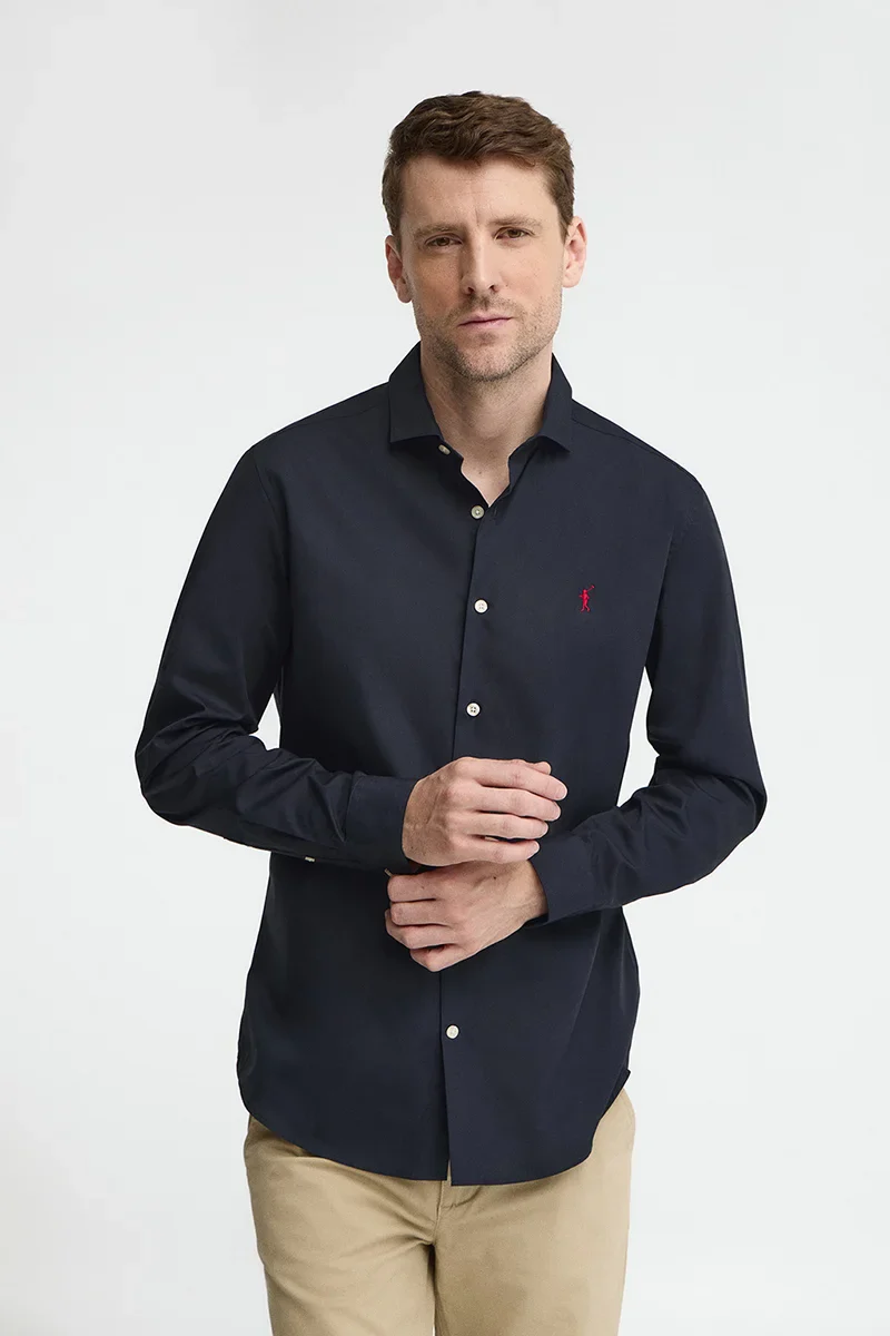 Camisa azul marino de corte slim con logo Rigby Go - Image 3