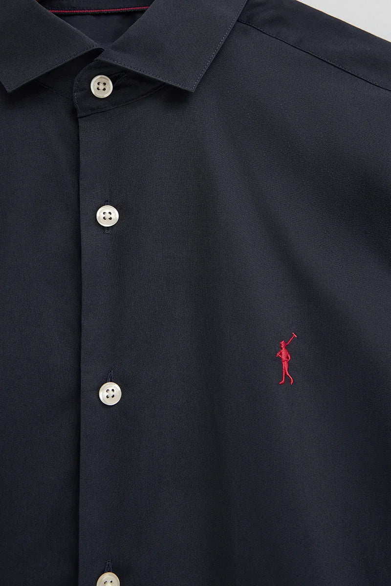 Camisa azul marino de corte slim con logo Rigby Go - Image 8