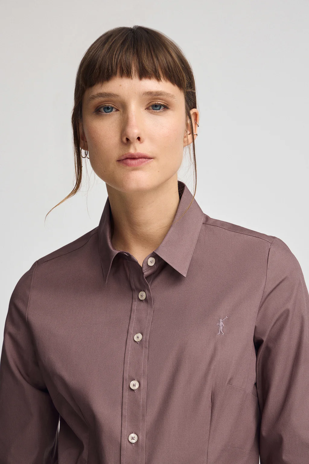 Camisa rosa taupe de corte slim con logo Rigby Go