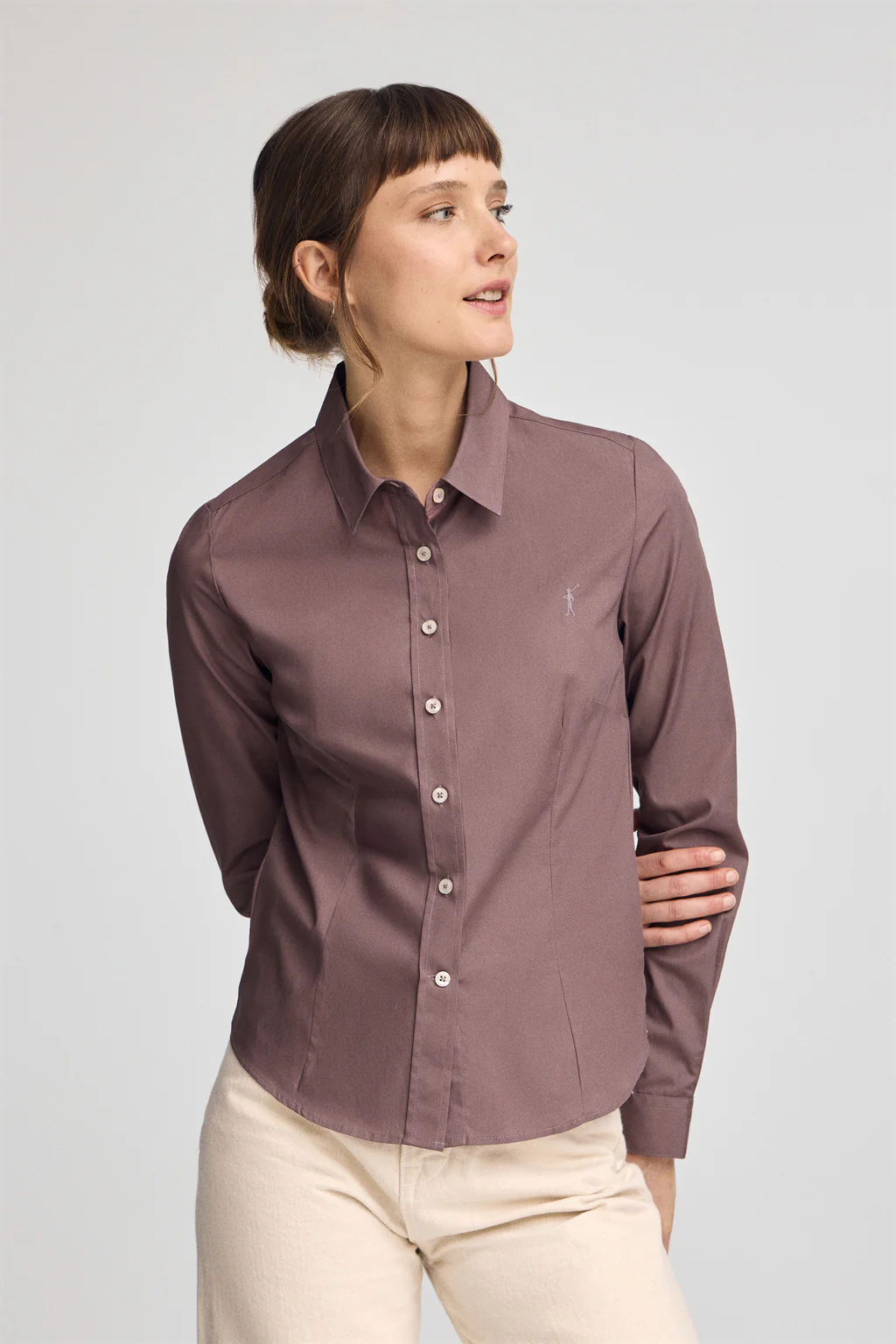 Camisa rosa taupe de corte slim con logo Rigby Go - Image 2