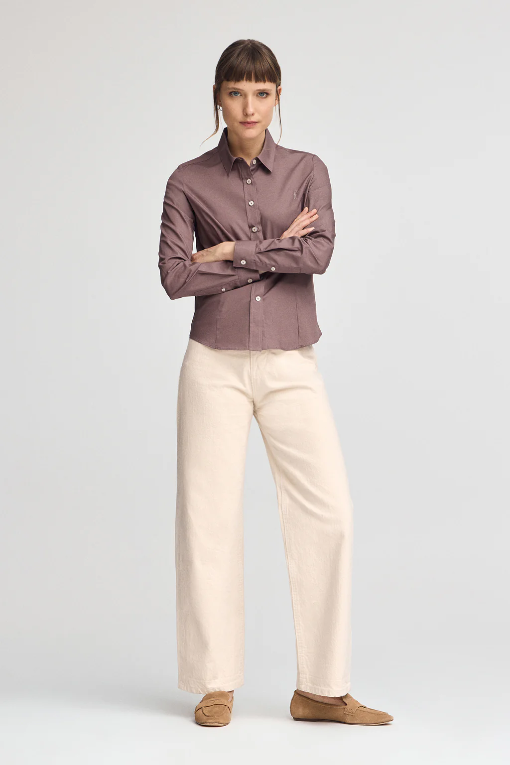 Camisa rosa taupe de corte slim con logo Rigby Go - Image 3
