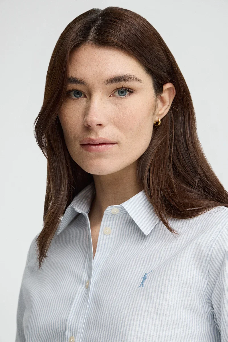 Camisa oxford de rayas azul de corte regular con bordado Rigby Go - Image 3