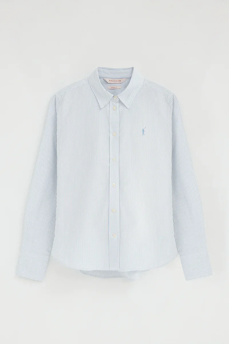 Camisa oxford de rayas azul de corte regular con bordado Rigby Go - Image 9