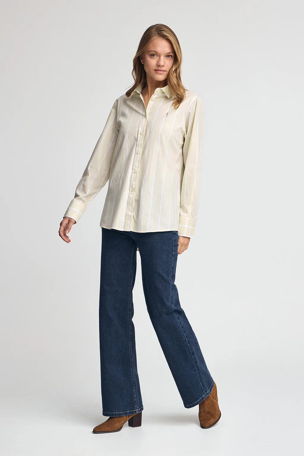 Camisa de rayas beige de corte relajado con logo Rigby Go - Image 3