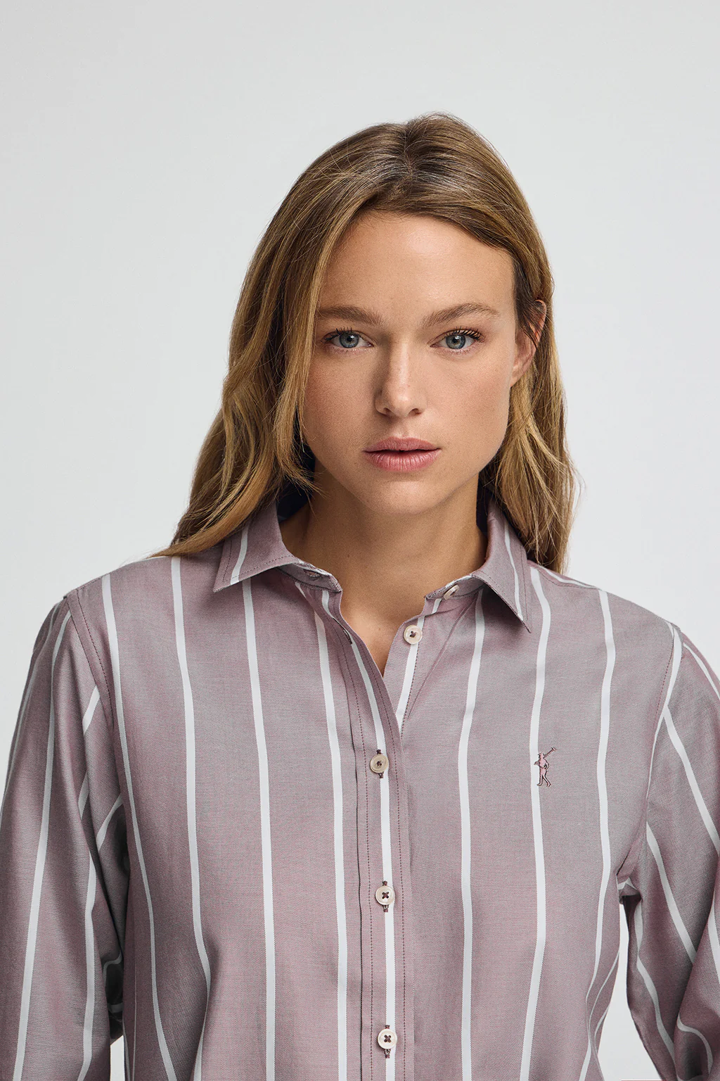 Camisa de rayas rosa taupe de corte relajado con logo Rigby Go - Image 2