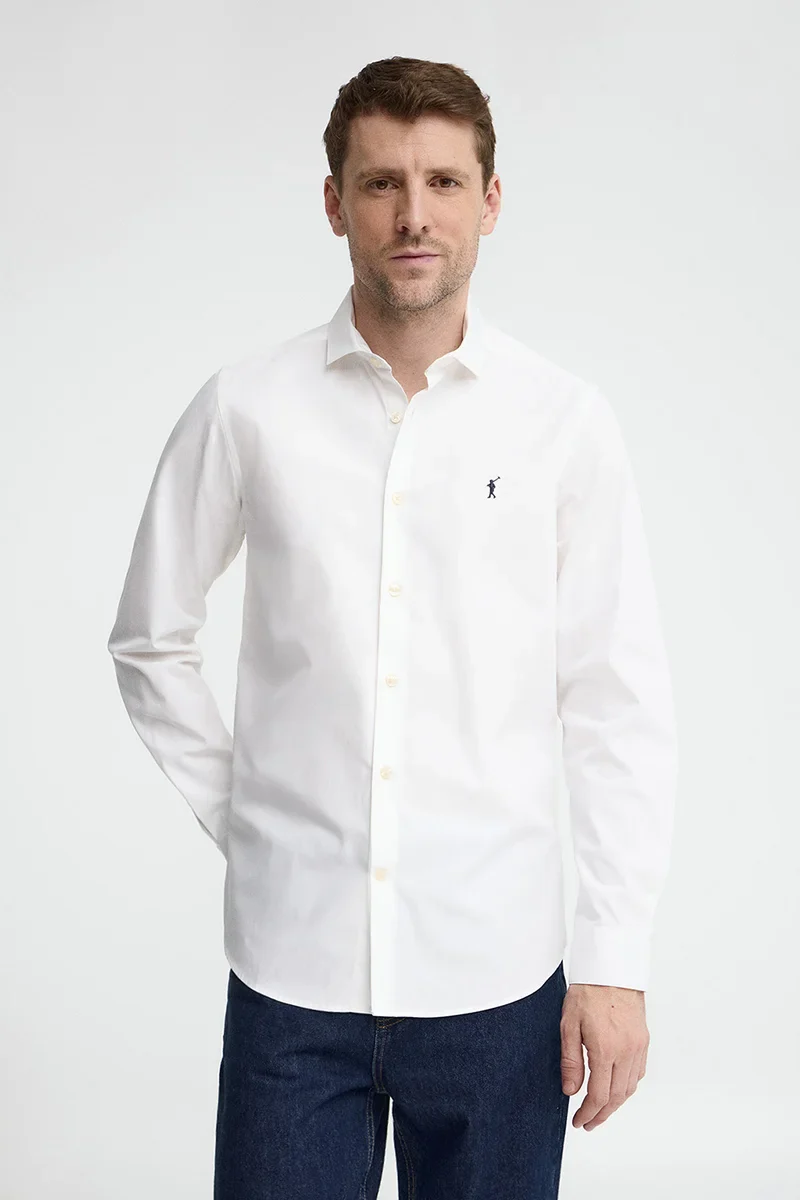 Camisa blanca de corte slim con logo Rigby Go