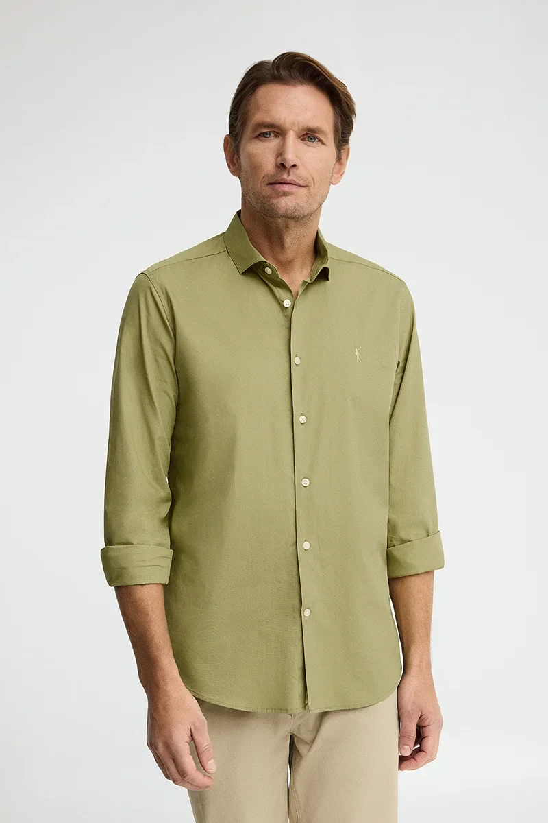 Camisa verde hoja de corte slim con logo Rigby Go - Image 2