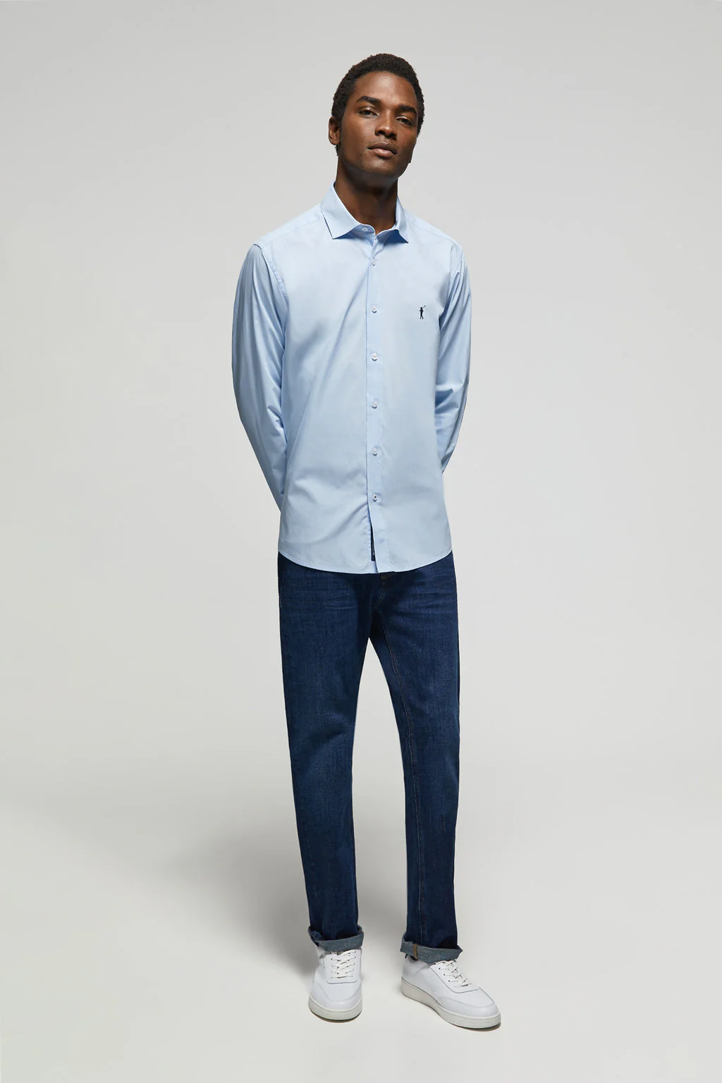 Camisa Slim de popelín azul celeste con logo Rigby Go - Image 3